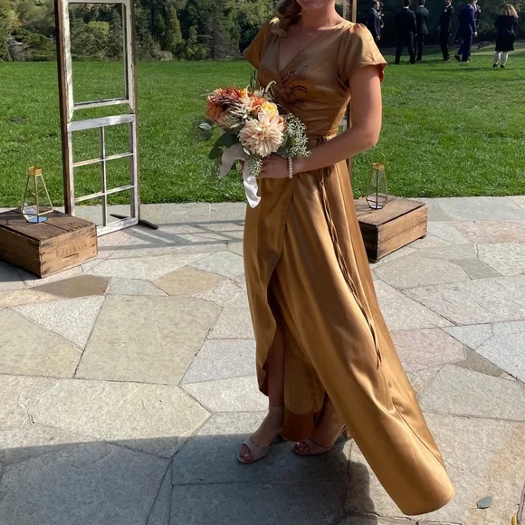 Baltic Born | Dresses | Baltic Brn Gold Satin Wrap Dress Bridesmaid | Poshmark Baltic Born | Dresses | Baltic Brn Gold Satin Wrap Dress Bridesmaid | Poshmark